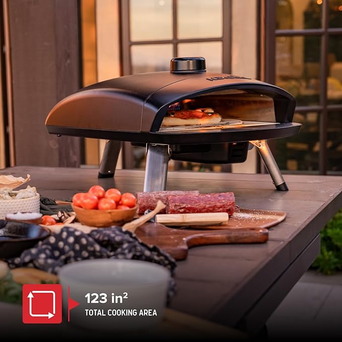 Nexgrill Ora 12" Tabletop Propane Pizza Oven, Cast Aluminum Frame, 14,000BTUs, Portable Gas Pizza Cooker with Foldable Legs, Wood Pellet Smoker Box, Rotating Cordierite Pizza Stone - 820-02003