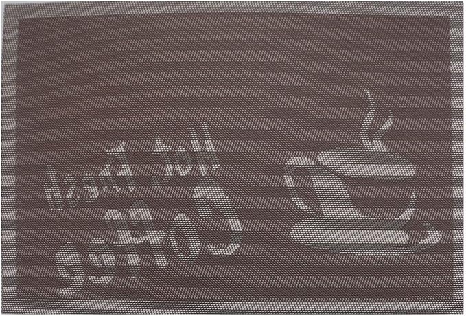 Gugrida Placemats Set of 6 Plaid Checkered Coffee Heat-Resistant Anti-Skid PVC Placemat for Dining Table Durable Woven Vinyl Stain tablemats 18"X12", Large