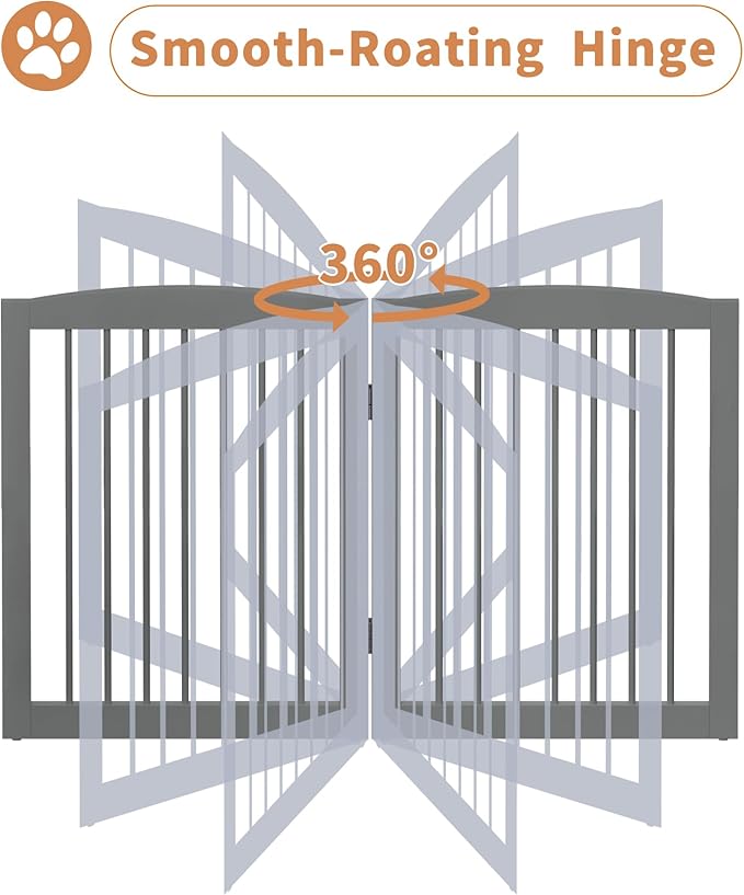 Freestanding Dog Gates with Door Walk Through, Pet Gate for Stairs, 80 inch Wide Gates Indoor, Dog Fences Indoor, Support Feet Included, 4 Panels, 32" Tall, Grey