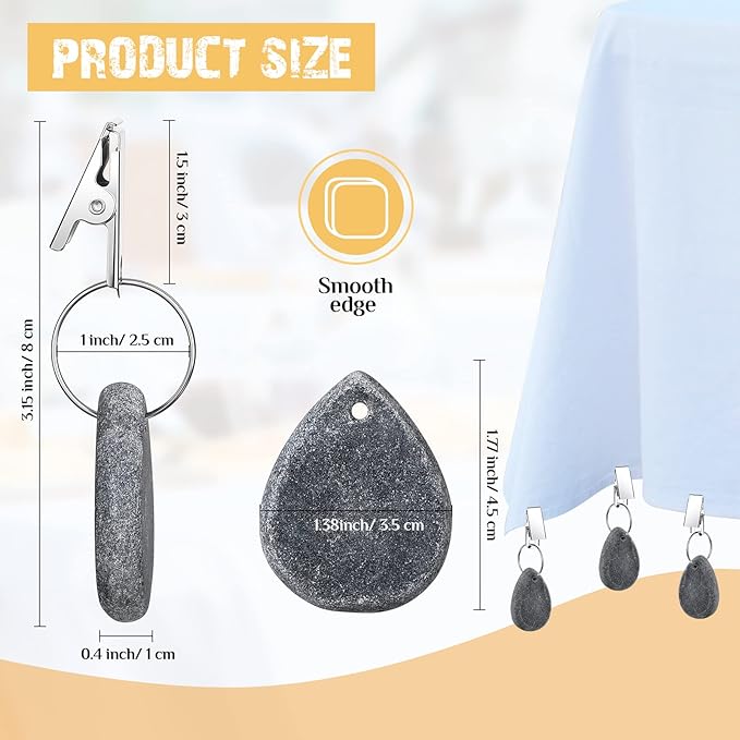 Geiserailie 12 Pcs Tablecloth Weights Tablecloth Pendant Teardrop Shape Table Cover Weights with Metal Clips for Outdoor Picnic Garden Dinner Table Cover Decoration(Dark Gray)