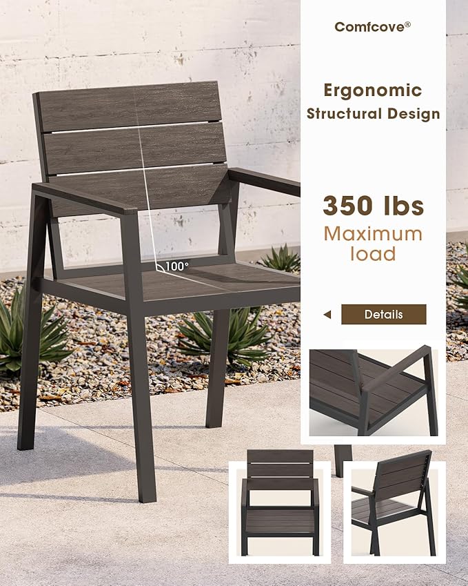 Outdoor Patio Dining Sets, Aluminum 5 Piece HDPS Outdoor Dining Table and Chairs Set with Umbrella Hole, Modern Rectangular Patio Furniture Set with All-Weather Table and 4 Chairs (Charcoal)