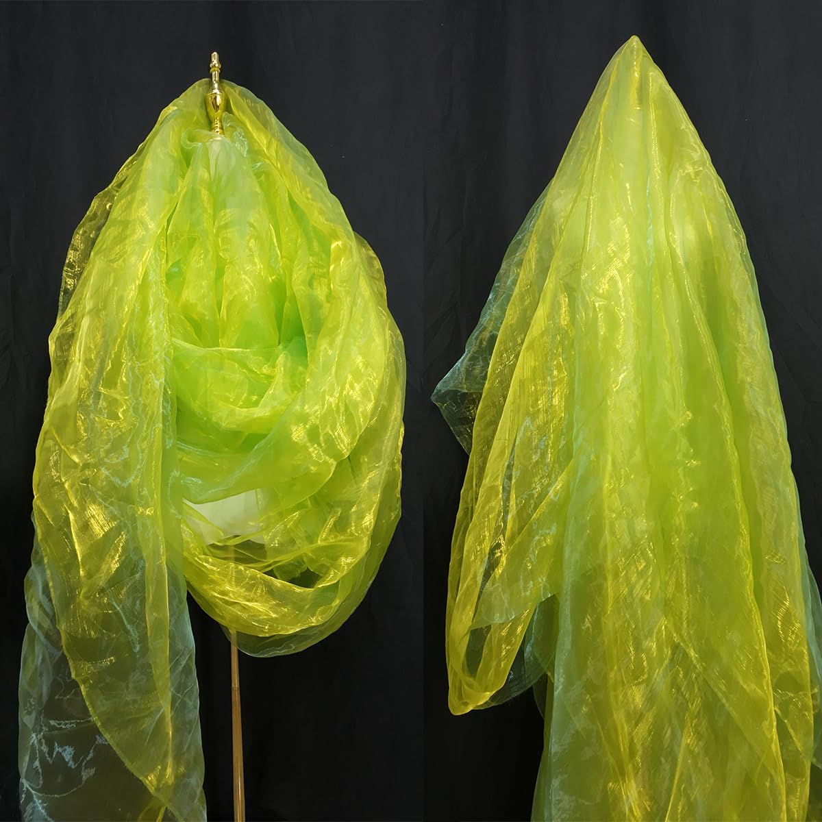 Two-Tone Iridescent Holographic Organza Fabric - 5.5 Yards | Lightweight Sheer Gauze Voile Tulle | for Dresses, Party Decor, DIY Crafts, Shiny Backdrops(Shimmery Light Green-Yellow)