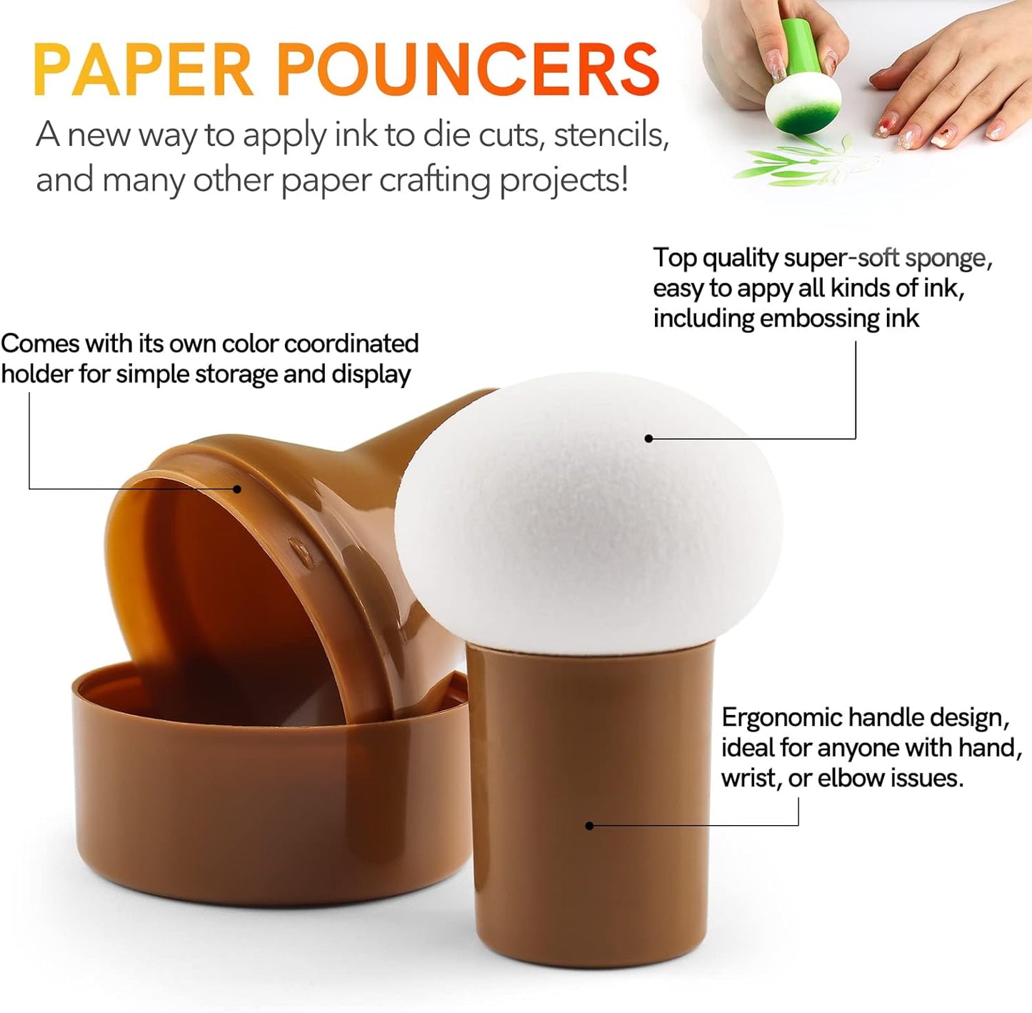 23PCS / Sets Ink Applicator with Storage Cases,Paper Pouncers for Direct Ink Application On Crafts Projects Easily,Inking Sponge for Stamp Ink Distressing, Blending Card Making Crafting Tools