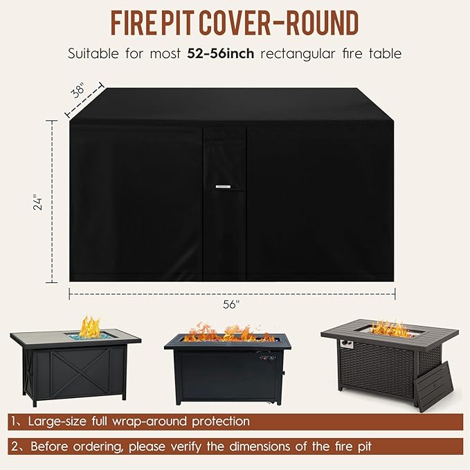 Fire Pit Cover Outdoor Rectangle 56"L x 38"W x 24"H Heavy-Duty Waterproof 600d Oxford Fading Resistant Tear-Resistant Patio Gas Fire Pit Table Cover Coffee Table Cover
