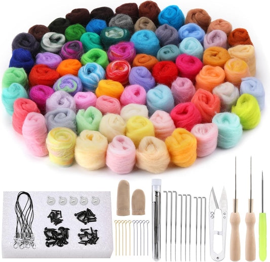 IMZAY Needle Felting Kit, 149 Pieces Needle Felting Tools for Beginner, 72 Colors Wool Roving Set, Felting Kit with Wool Felt Tools and Foam Mat, Felting Kits for Beginners Adult