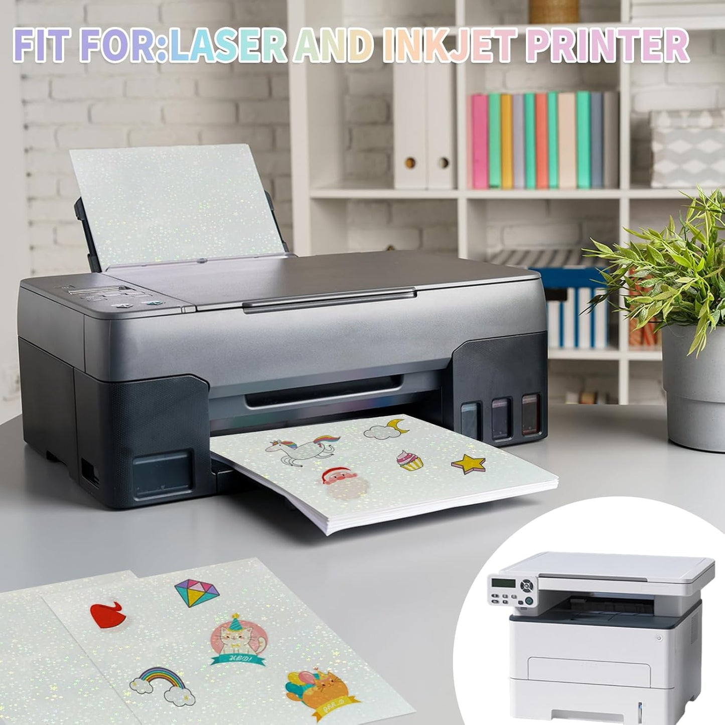 20 Sheets Holographic Sticker Paper,8.5x11 Inch Clear Printable Vinyl Sticker Papers,Self-Adhesive Waterproof for Inkjet/Laser Printer（Clear Five-Pointed Star）