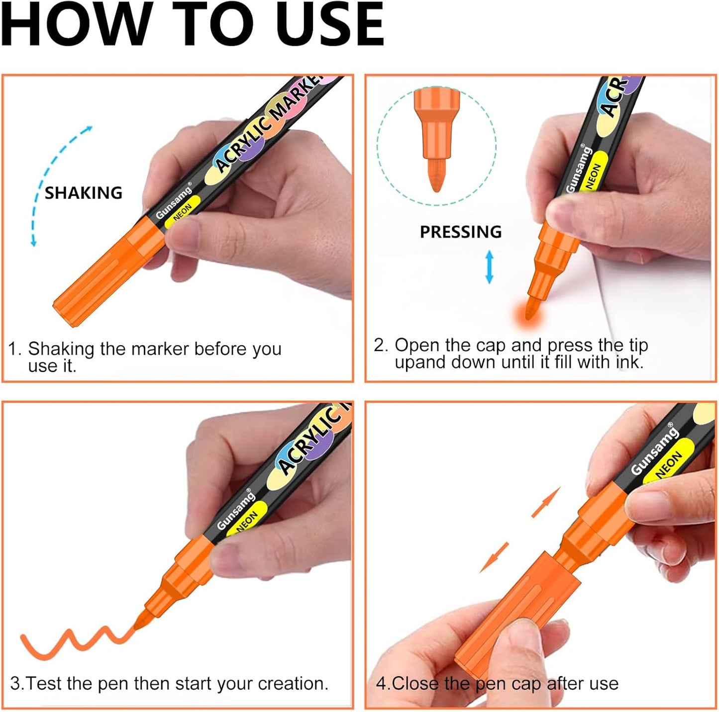 Gunsamg Fine Tip Acrylic Paint Markers – 100 Colors Acrylic Paint Pens for Rock, Glass, Wood, Stone, Ceramic, Fabric, Metal, Canvas – Permanent Waterproof No Bleed Paint Pens for Crafts & Art Supplies