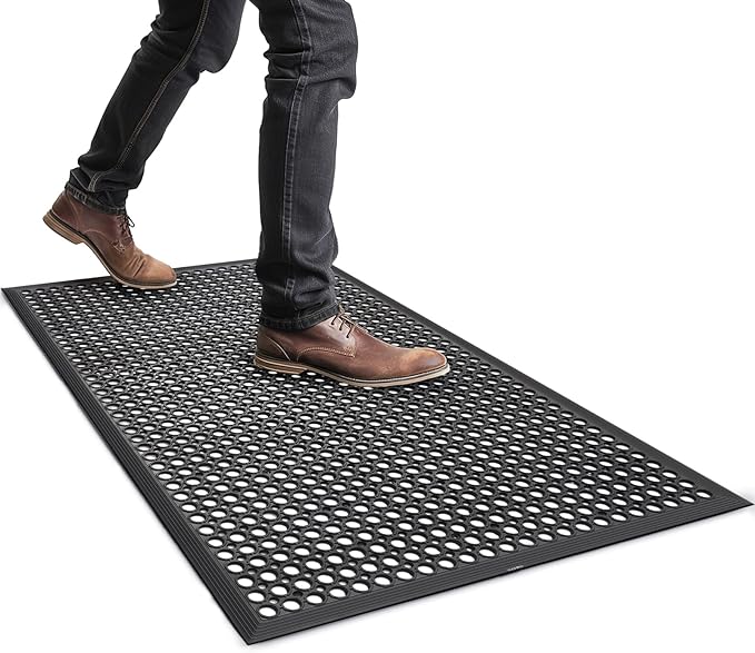 Outdoor Rubber Mat for Floor Anti-Fatigue Non Slip Commercial Restaurant Floor Mats 36" x 60" New Heavy Duty Rubber Kitchen Drainage Mat Black Bar Floor Mat