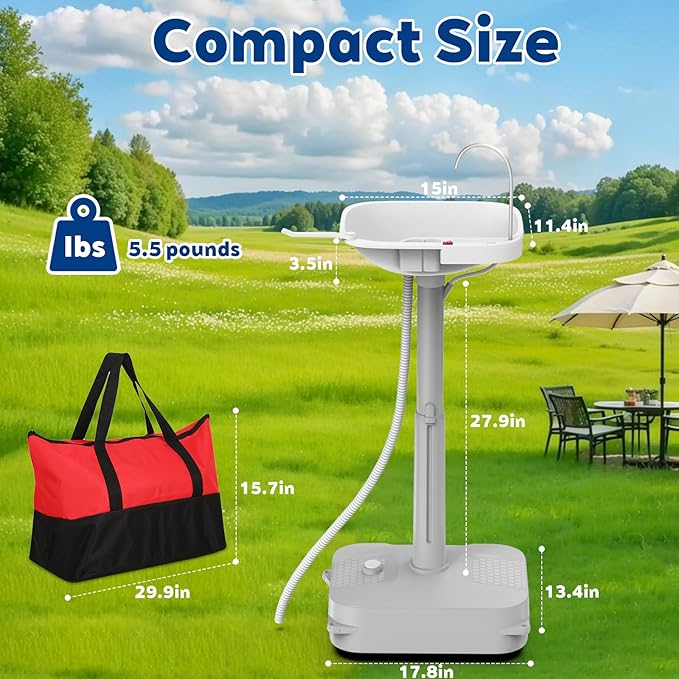 Portable Sink Hand Wash Station - 18L Capacity with USB Port or Battery Powered, Lightweight Outdoor Sink for Travel, Outdoor, Camping - Includes Soap Dispenser & Towel Holder
