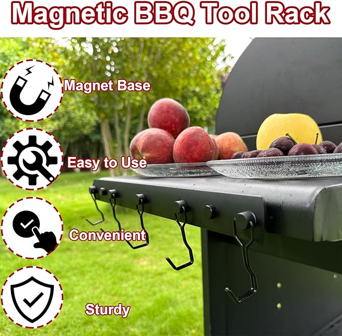 Magnetic Grill Hooks, Heavy Duty Magnetic Utensil Rack with 5 Hooks, Strong Magnet BBQ Tool Rack, Grill Storage Accessories for Refrigerator Traeger Blackstone Pit Boss Camp Chef Z Grills Smoker