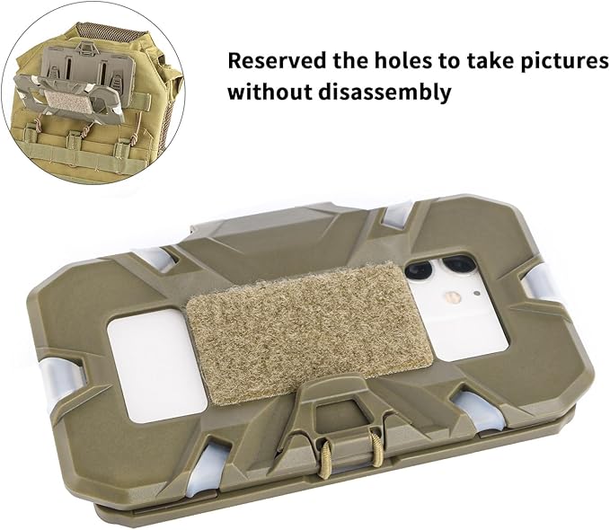 Tactical Vest Folding Plate Carrier Phone Bracket Holder, Universal Chest Phone Mount for Screen Size 4.7"-6.7", for MOLLE System