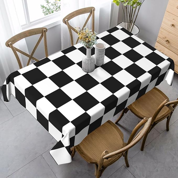 Worltoldb Checkered Polyester Tablecloth, 90" x 60" Rectangular, Water Resistant, Perfect for Dining Table, Kitchen, Wedding, All-Season