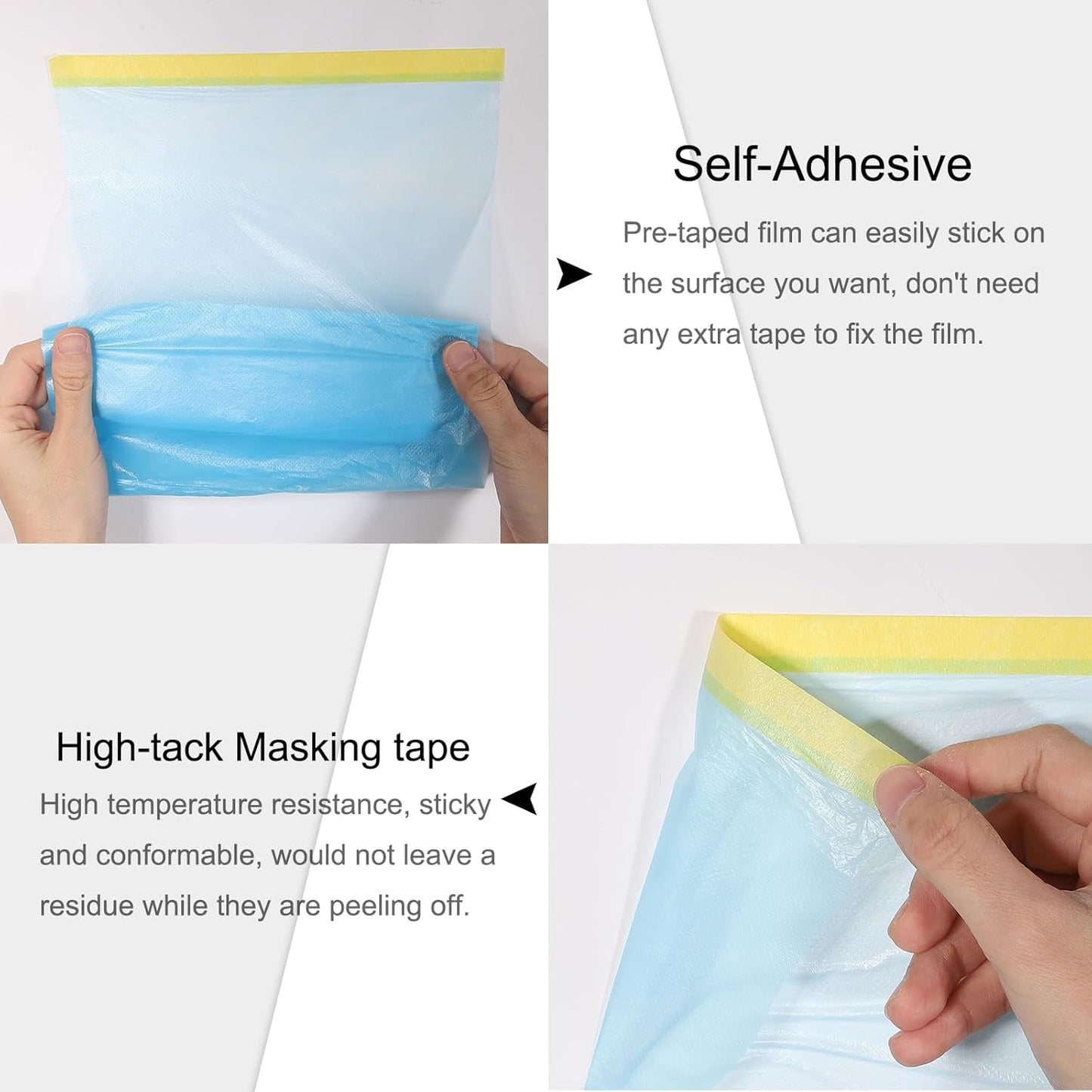 uxcell Pre-Taped Masking Film, 4.9ft x 66ft Plastic Paint Drop Cloth with Medium-Tack Painters Tape for Painting Spraying Protection Blue Film 3Pcs