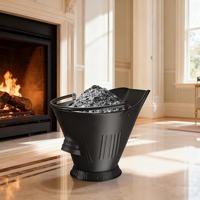 AMAGABELI GARDEN & HOME XXL 5-Gallon Ash Bucket for Fireplace Metal Coal Bucket Wood Stove Charcoal Bucket Hot Ashes Can Pail Fireside for Fire Pit Firewood Burning Indoor Outdoor Grill Hearth Tools