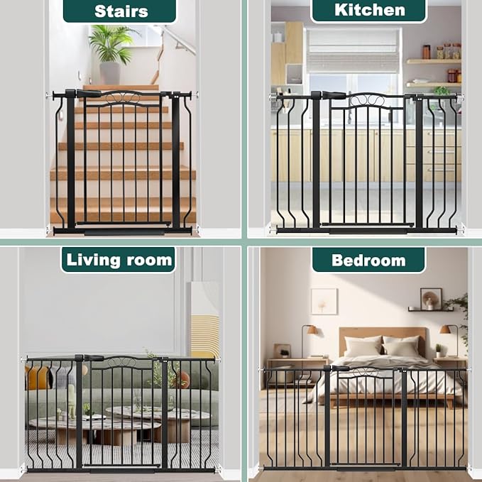 Fairy Baby 62.5"-71.6" Extra Wide Baby Gate Pressure Mount, Long Large Dog Gate Indoor Doorways Stairs, No Drill Safety Child Gate for Kids with Double Lock, Walk Thru Pet Gate for Puppy Doggy, Black