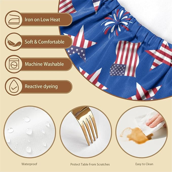 Rectangle Table Cloth Cover Waterproof Elastic Fitted Polyester Fitted Tablecloths for 8 Foot Tables for Indoor,Picnic, Camping, Outdoor （96" x 30"，American Flag）
