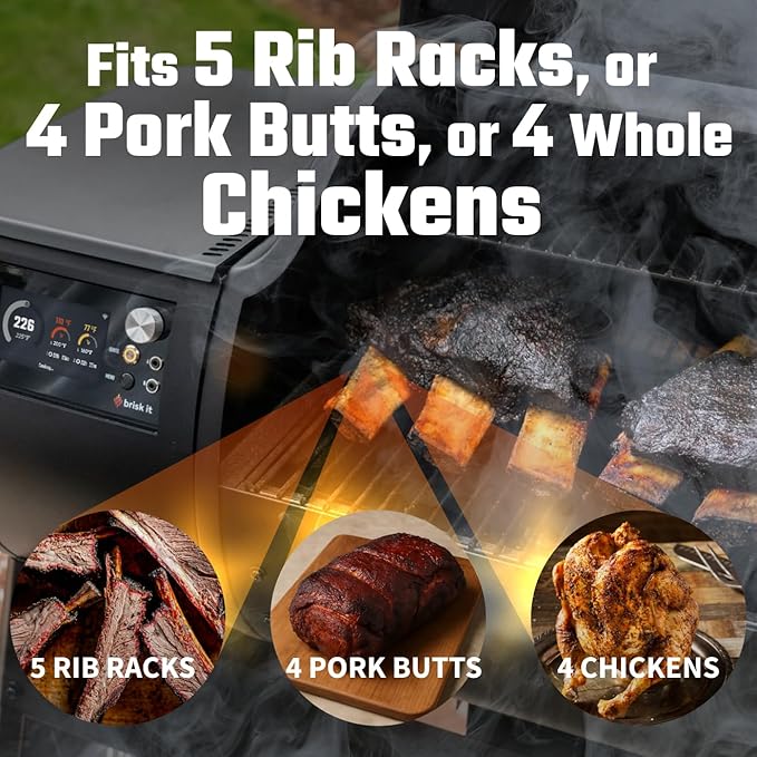 Brisk It Origin-580 Electric Wood Pellet Smoker Grill – A.I. Smart BBQ Grill with WiFi, 580 sq.in Cooking Area, 7-in-1 Outdoor Grill & Smoker, PID Controller (Up to 500°F), Meat Probe