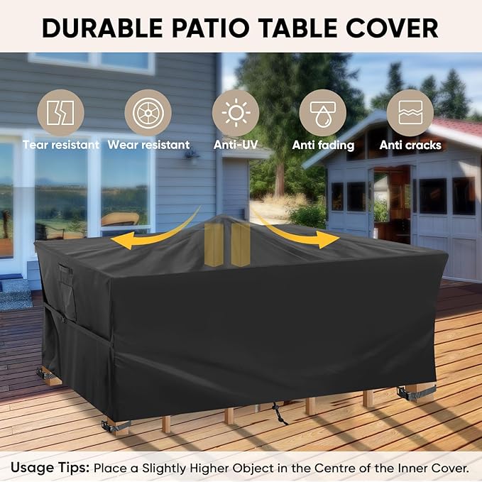 BALEINE Patio Furniture Covers, Outdoor Furniture Covers Waterproof, Heavy Duty Oxford Patio Table Cover for Outdoor Table, Chair, Sofa, Desk (Black 90"L×62"W×28"H)