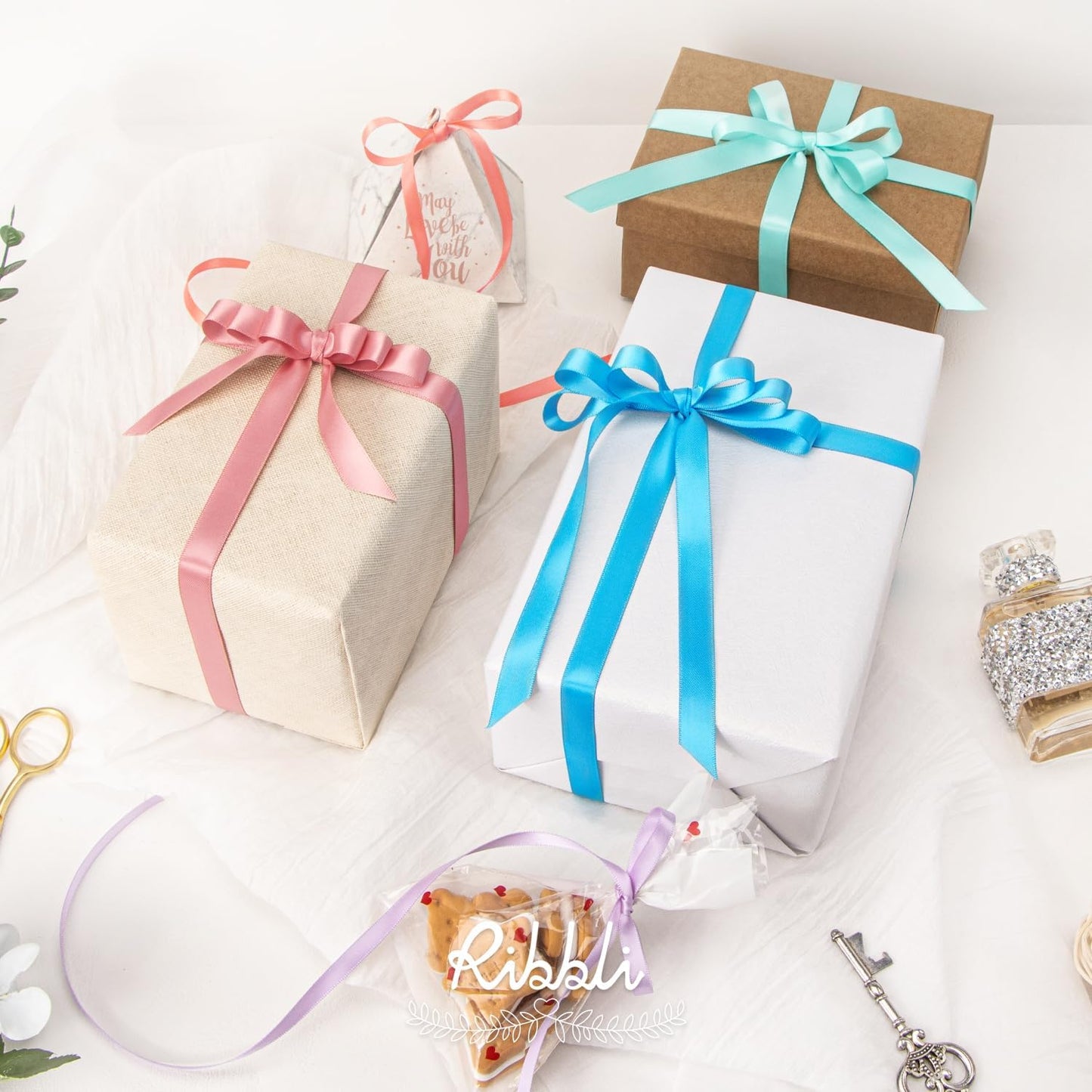 Ribbli Aqua Blue Satin Ribbon,Double Faced Satin 1/4 inch x Continuous 50 Yards,Aqua Blue Ribbon Use for Bows Bouquet,Gift Wrapping,Wedding Decoration,Floral Arrangement