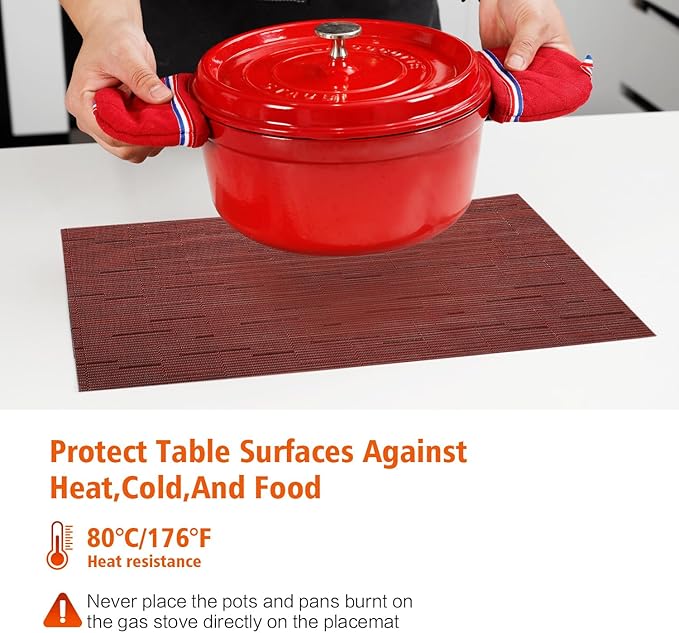Placemats Set of 12,Washable,Heat and Stain Resistant Indoor/Outdoor Place mats,Vinyl Woven Non Slip Table Mats for Restaurant Table Protection,PVC Placemats(Red,12PCS)