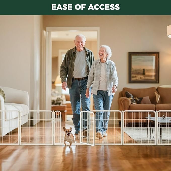 FXW Dog Gate Extra Wide Designed for Indoor Use, Adjustable Width Up to 69-inch Wide (24" H 3 Wire Panels for Puppies and Small Dogs), White