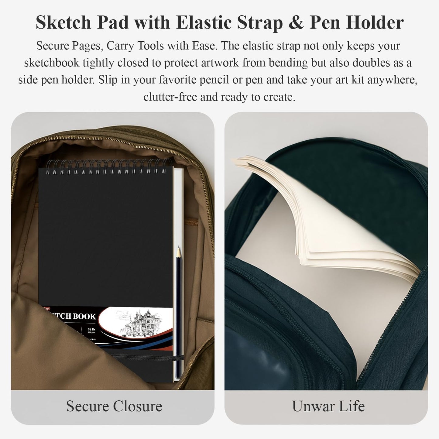 9" x 12" Sketch Book, Top Spiral Sketchbook Hardcover, 68lb (100gsm) Drawing Paper Pad & Sketch Paper, 1-Pack Sketch Pads for Drawing for Adults, Professional Art Supplies for Teens & Artist Gifts.