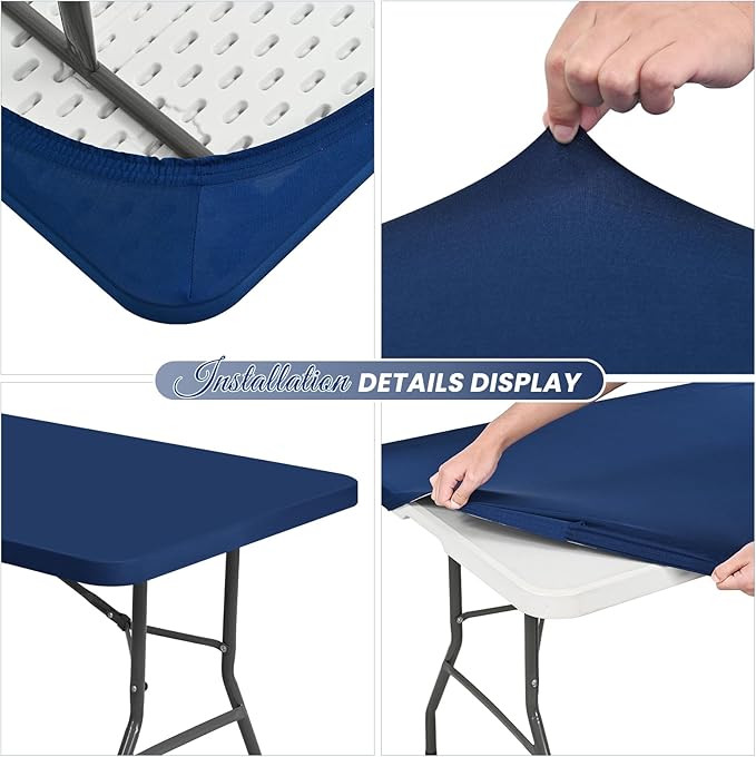 6 Pack Stretch Fabric Table Top Cap Cover, fits 6Ft Tables, Spandex Table Covers Washable Elastic Universal Rectangle Tablecloth Protector for Outdoor Party Picnic Wedding, Navy Blue, 30" W x 72" L