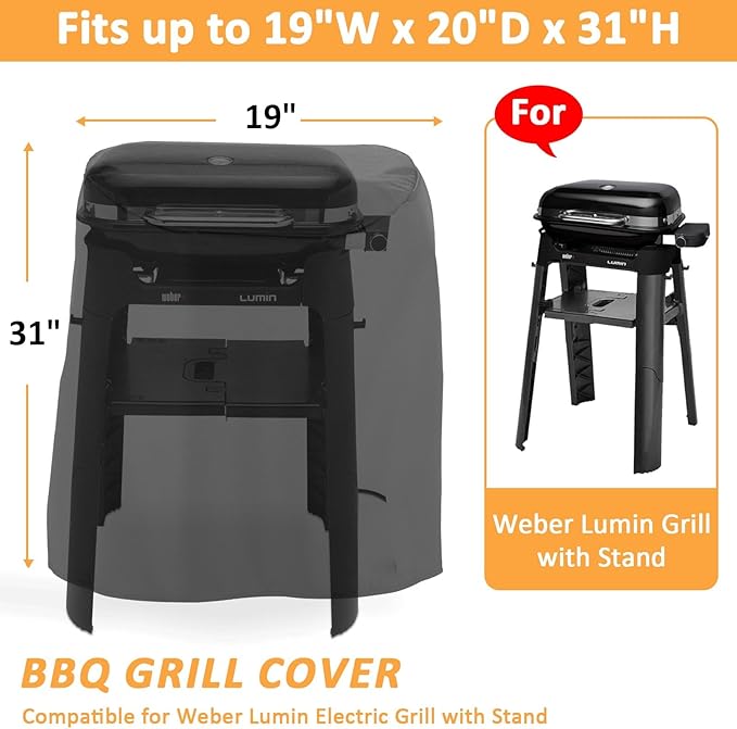 Grill Cover for Weber Lumin Electric Grill with Stand, Waterproof Cover for Weber Lumin/Compact with Stand Grill Accessories, Replacement for 7196 Cover, 600D Outdoor BBQ Cover