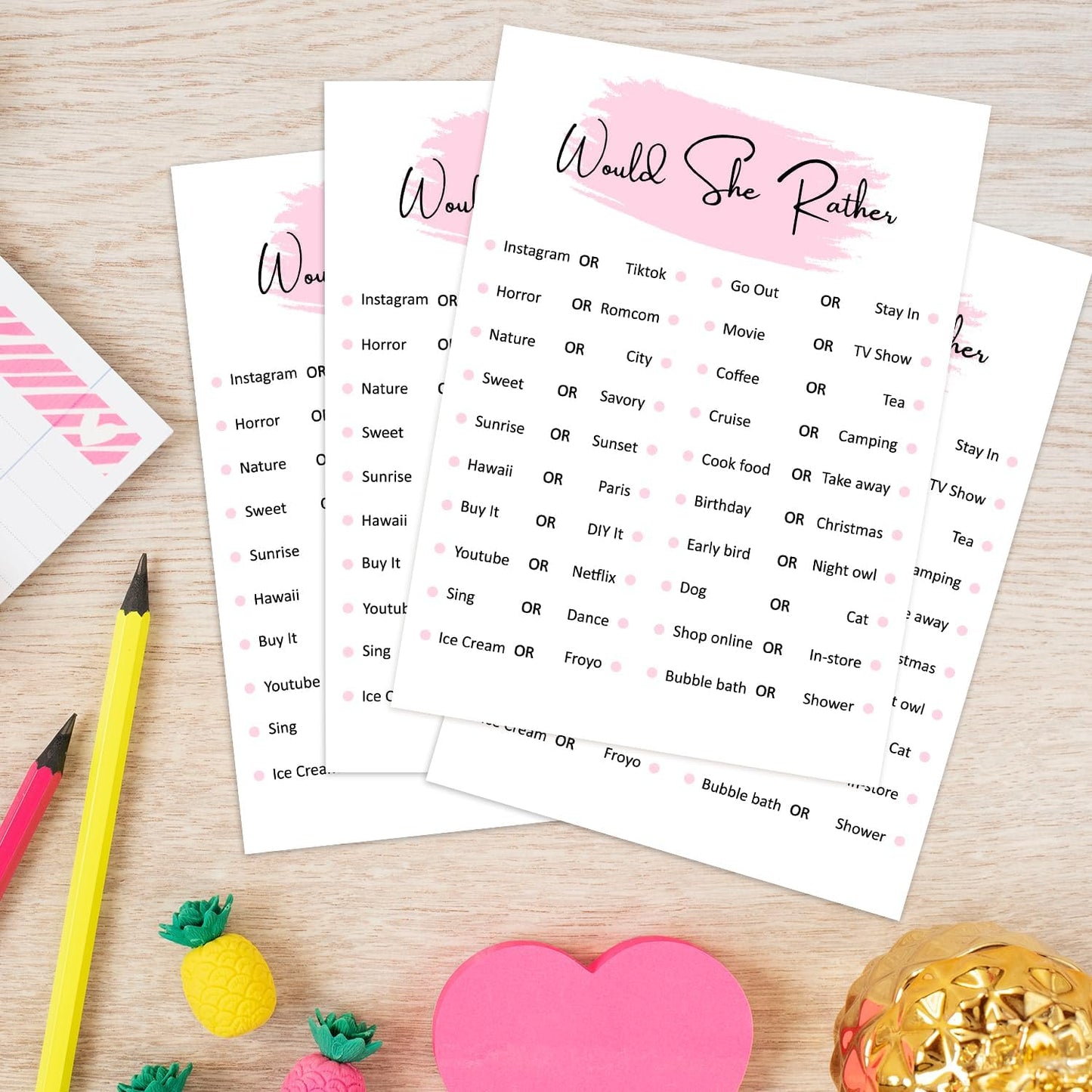 Would She Rather, Birthday Party Games, Girl Birthday Sleepover Party Favor, Set of 20 Games Cards, Teen Girls Birthday Supplies, Activity, Decorations -B06, Medium