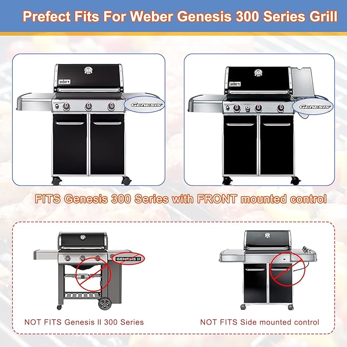 Grill Parts Replacement for Weber Genesis 300 Series, E310, S310, E320, E330, S330, EP310, EP320, EP330 Grill with Front-Mounted Control Panel, 7520, 7524, 62752, 65505, Black
