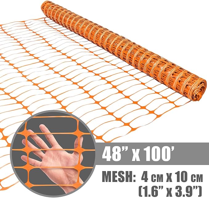 Fencer Wire 4 ft. Safety Fence, 100 ft. Orange Plastic Fencing Roll for Construction, Pet and Event Fencing, 4 cm x 10 cm Mesh