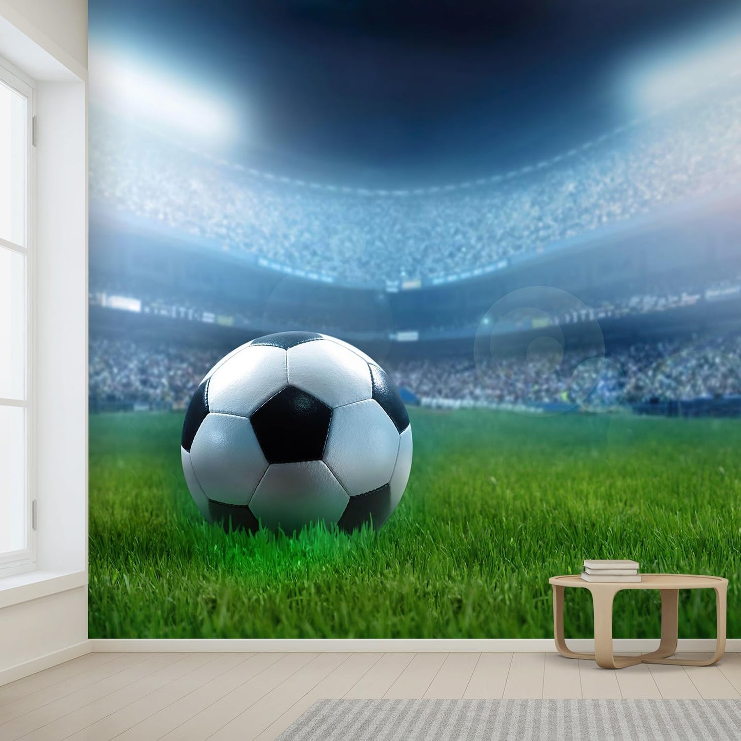 wall26 Wall Sticker/Wall Mural Close Up of a Football Ball on a Full Stadium, Not Peel and Stick, Non-Woven Wallpaper Decorative for Bedroom, Living Room, Office - 120x168 inches