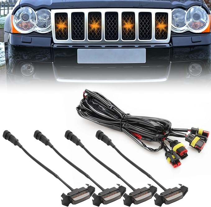 4PCS LED Amber Grill Lights，Grille Lights with Fuse Adaptor ，Waterproof Front Grill Trim Lamps，Vehicle Exterior Grille Lamps Replacement for 2016-2019 Tacoma TRD PRO Front Grille (Black)