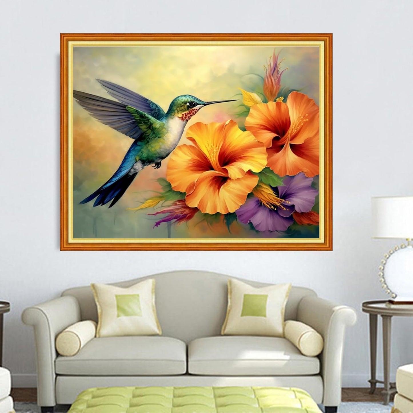 DMCVIVR Stamped Cross Stitch Kits for Adults Beginners Embroidery Kits 11CT Needlepoint Kits Cross Stitch Patterns Embroidery Patterns-Hummingbirds Gather Honey 16x20 inch