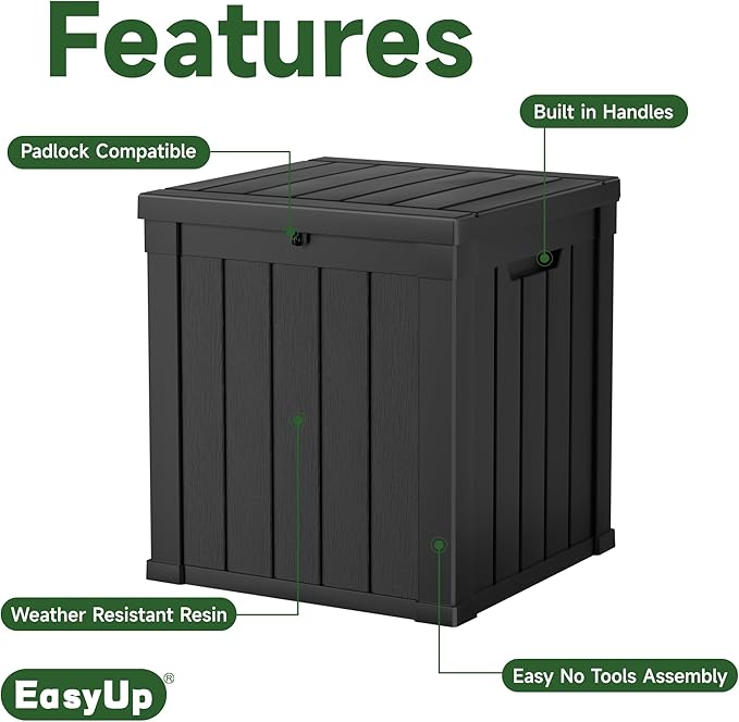 EasyUp 50 Gallon Outdoor Storage Box, Resin Waterproof UV-Resistant Deck Box, Reinforced Stability for Patio, Garden, and Poolside, Striped Black