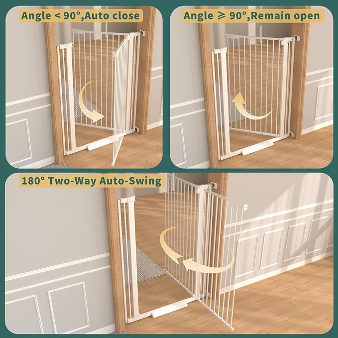 40.55" Tall 1.37" Ultra Narrow Spacing Dogs Pets Baby Gate for Doorway Hallway Safety Proof Indoor 30.11-34.05" Extra Wide Puppy Pressure Mounted No Drill Walk Through White Metal