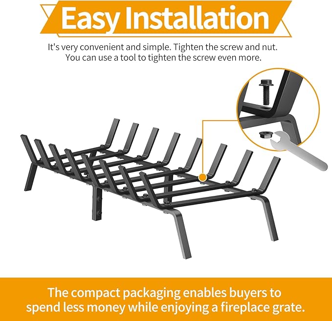 Heavy Duty 30Inch Fireplace Grate, Solid Steel Log Rack for Wood Burning, Extra Wide Firewood Grates for Indoor Fireplace & Outdoor Fire Pit, Wood Stove Grate