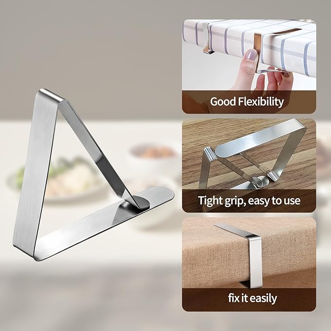 12 Pack Tablecloth Clips - Stainless Steel Table Cloth Holder Clips, Metal Table Cloth Holding Clip for Picnics, Dinner Parties, and Camping.