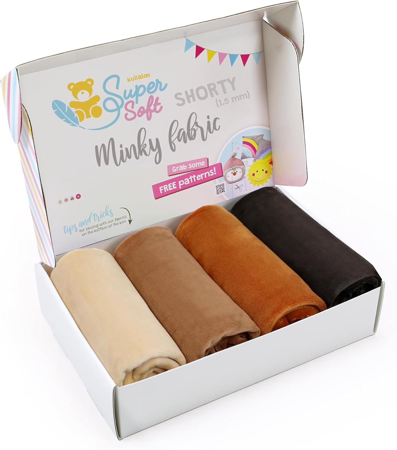 kullaloo Minky Fabric | Bundle: 4 Precut Pieces Solid Minky Plush Fabric for Sewing | 39.5x29.5 Each | for Plushies, Baby Blankets, Pillows, Dog Beds, Apparel | Brown Colors Minky Fabric Pack