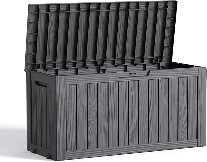 75 Gallon Outdoor Storage Box – Resin Deck Box with Lockable Lid, Waterproof Patio Furniture Storage for Tools, Garden & Yard Organization