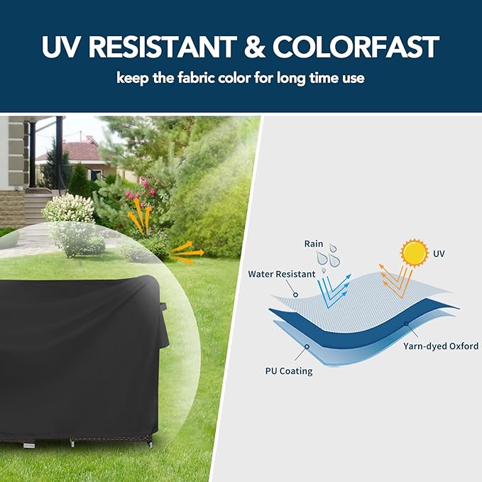 Easy-Going Round Patio Furniture Cover Waterproof Outdoor Dining Table and Chair Cover Anti-UV Outside Sectional Sofa Set Covers (84"DIA x 28"H, Black)