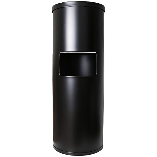 Black Stainless Steel Floor Stand Wipe Dispenser with Built-in Trash Can - Fits Wipes on Rolls - Perfect for Fitness Clubs, Schools/Daycares, Commercial and Residential Facilities