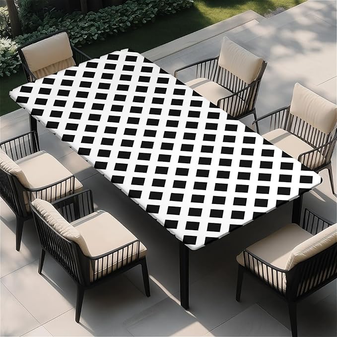 Rectangle Table Cloth Cover Waterproof Elastic Fitted Polyester Fitted Tablecloths for 6 Foot Tables for Indoor,Picnic, Camping, Outdoor （72" x 30"，Diamond Geometry）