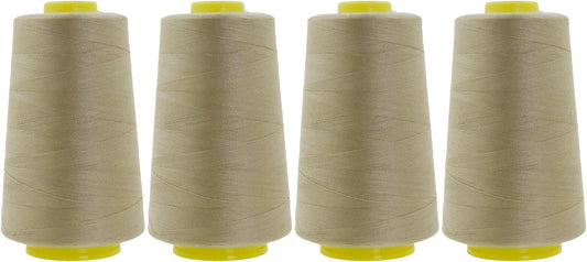 Mandala Crafts 4 Pack of Serger Threads Cones Spools - 40S/2 24000 Yards Polyester Beige Threads for Sergers Machine and Overlock Quilting Sewing Machine