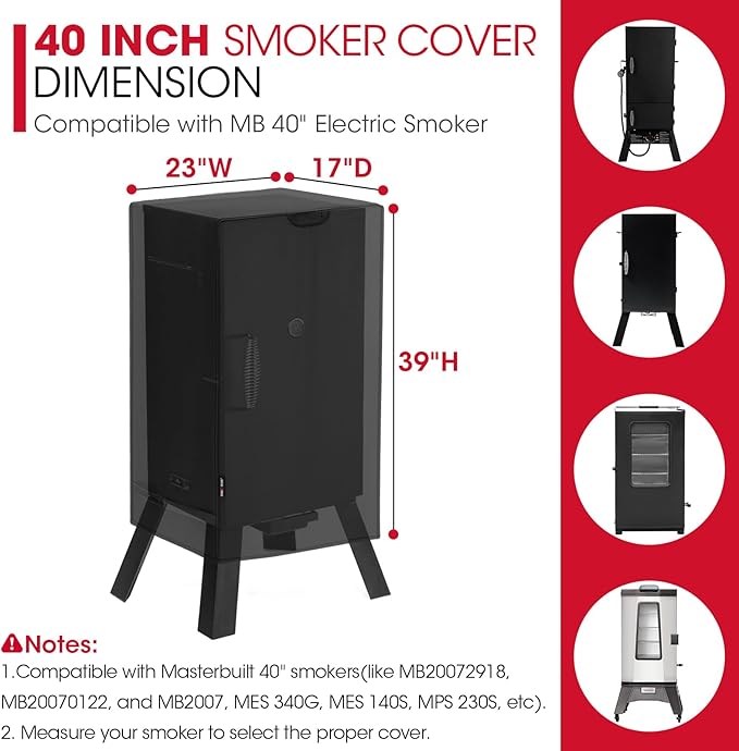 Unicook 40 Inch Smoker Cover for Masterbuilt, Outdoor Electric BBQ Smoker Grill Cover Heavy Duty Waterproof Fade Resistant, 23" W x 17" D x 39" H, Black