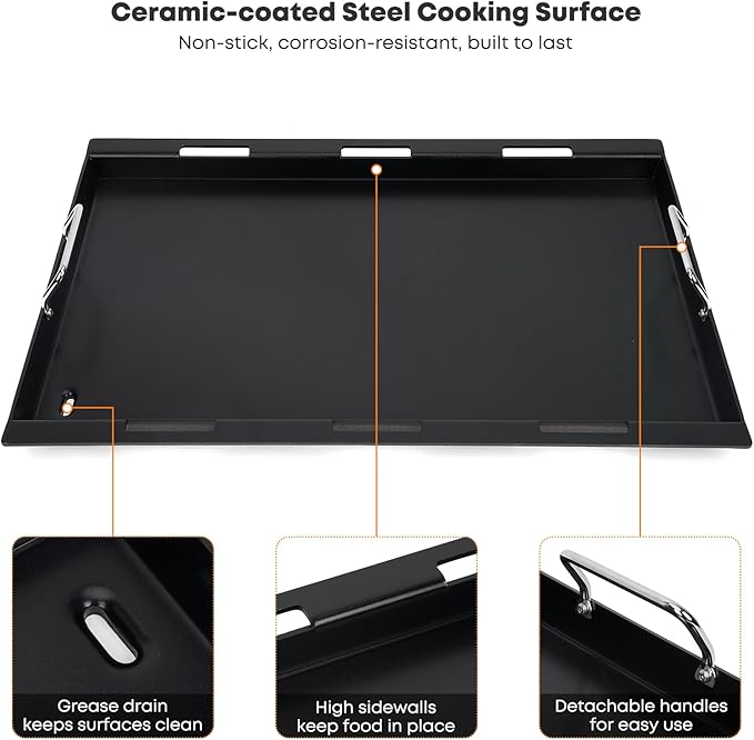 Stanbroil Full Size Griddle Insert for Weber Genesis II & LX 300 Series Gas Grills, Ceramic Coated Flat Top Griddle for Weber Genesis 310 315 335 340 345 & 325s - Black