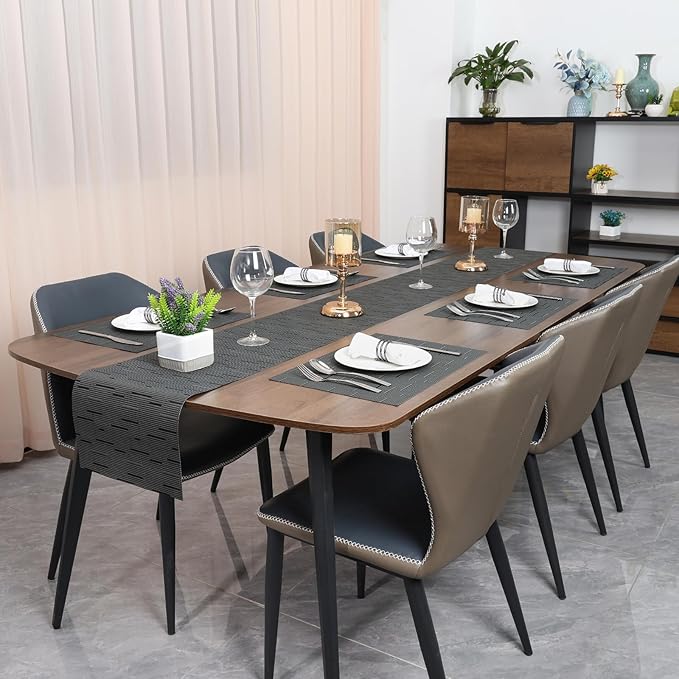 Myir JUN Table Runner, Vinyl Table Runner Indoor 72 Inch Long Arbitrarily Cropped Runner for Table Heatproof for Home Party (Black-Gray, 15 x 72 inch)
