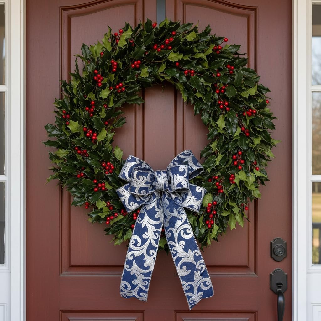 CT CRAFT LLC Royal Satin Silver Swirl Wired Ribbon 2.5 Inch x 10 Yards for Christmas Home Decor Tree Topper Bow Gift Wrapping DIY Crafts Wreath Garland