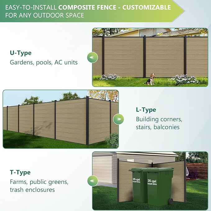 Mondaria Fence Privacy Screen with 8ft In-ground Posts, 6ft(H) x12ft(W) Wood Plastic Composite Fence Panels Weather-Resistant Outdoor Fence for Backyard/Garden (Ancient Wood, 3 Posts)