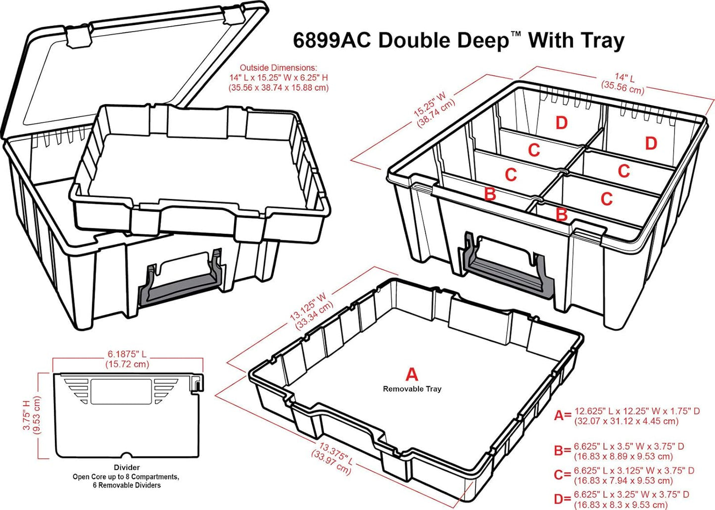 ArtBin 6899AZ Super Satchel Double Deep with Lift-Out Tray Storage Container, Portable Arts & Crafts Organizer with Removable Dividers, Clear